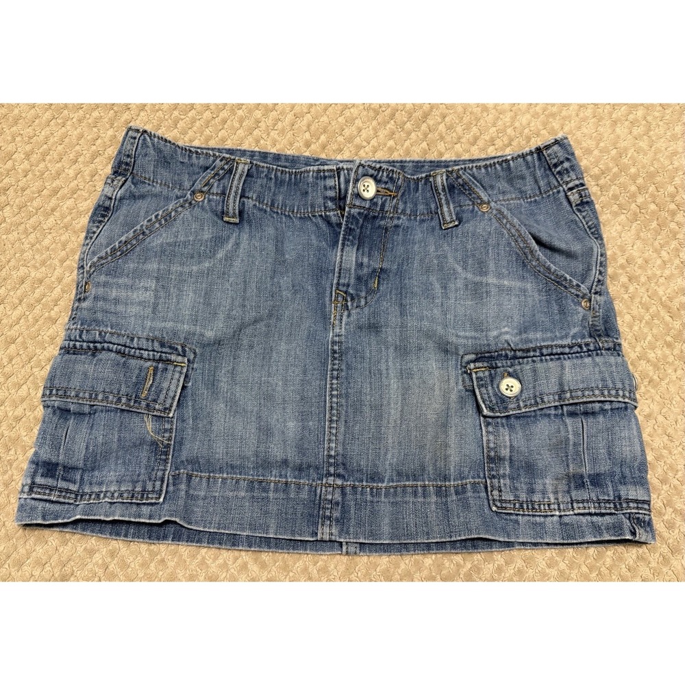 Old Navy Woman's Ultra Low Sz 8 Skirt Mini Denim Cargo Low Rise Jean Classic Y2K